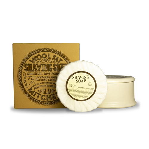 Mitchell's Wool Fat Shaving Soap and Ceramic Bowl (125g)
